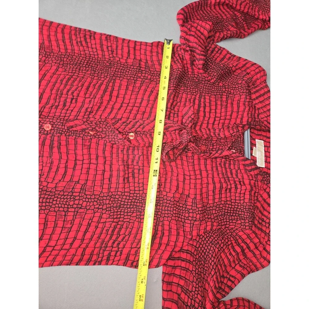 ​MICHAEL KORS Red Black Crocodile Print Blouse Women's Size Small S Long Sleeve